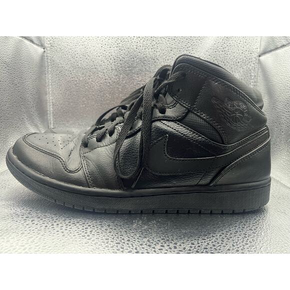 Nike Air Jordan 1 Mid Triple Black Shoes Sneakers Men’s Size 10 USED - Picture 2 of 8
